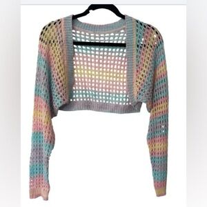 Rainbow Crochet Knit Bolero Open Front Cropped Cardigan Shrug Sweater Dopamine